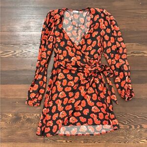 Floral Wrap Dress with Red Poppies